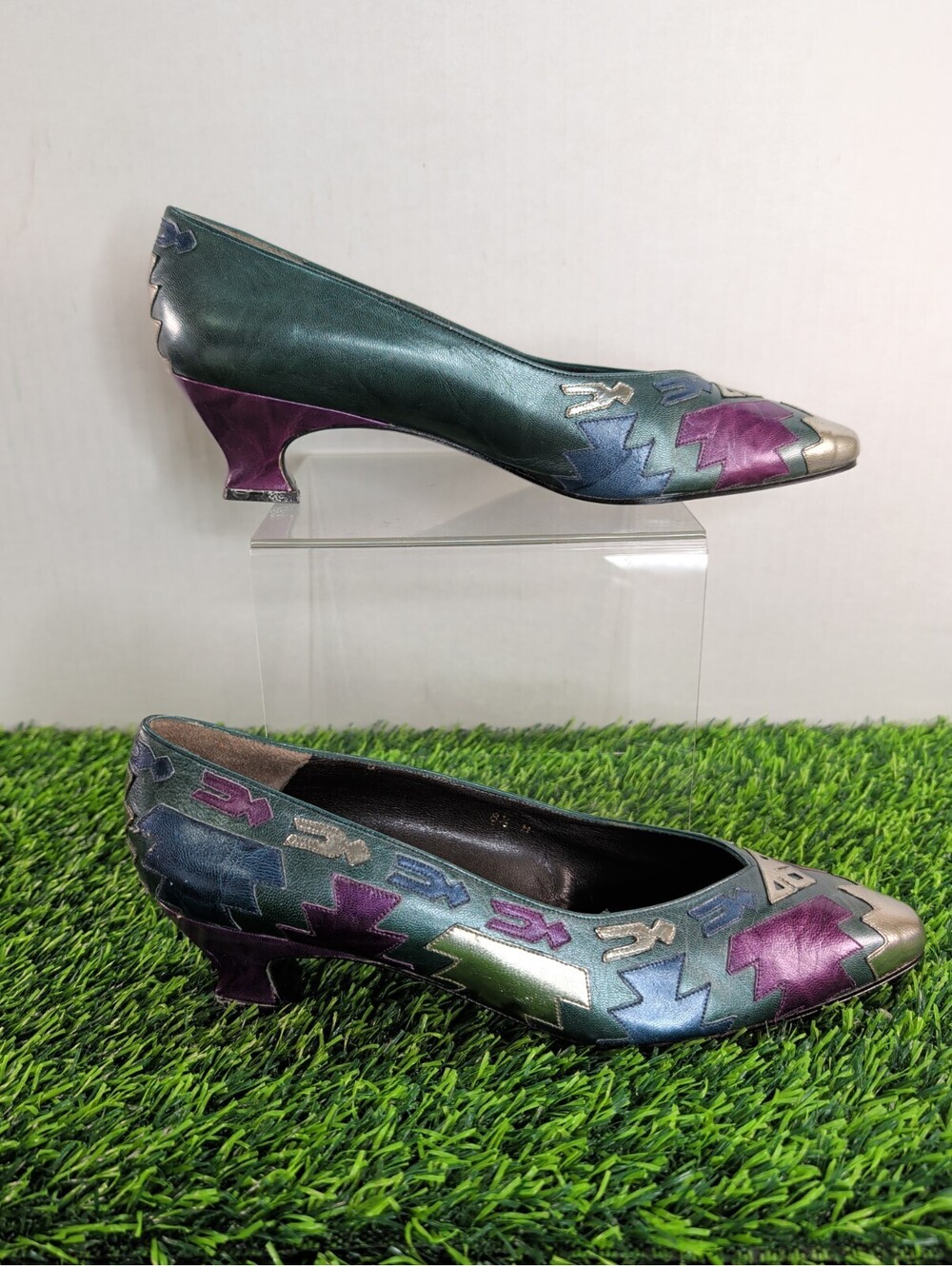 Vintage Margaret Jerrold  Geometric Colorblock Leather Pumps Size 8.5